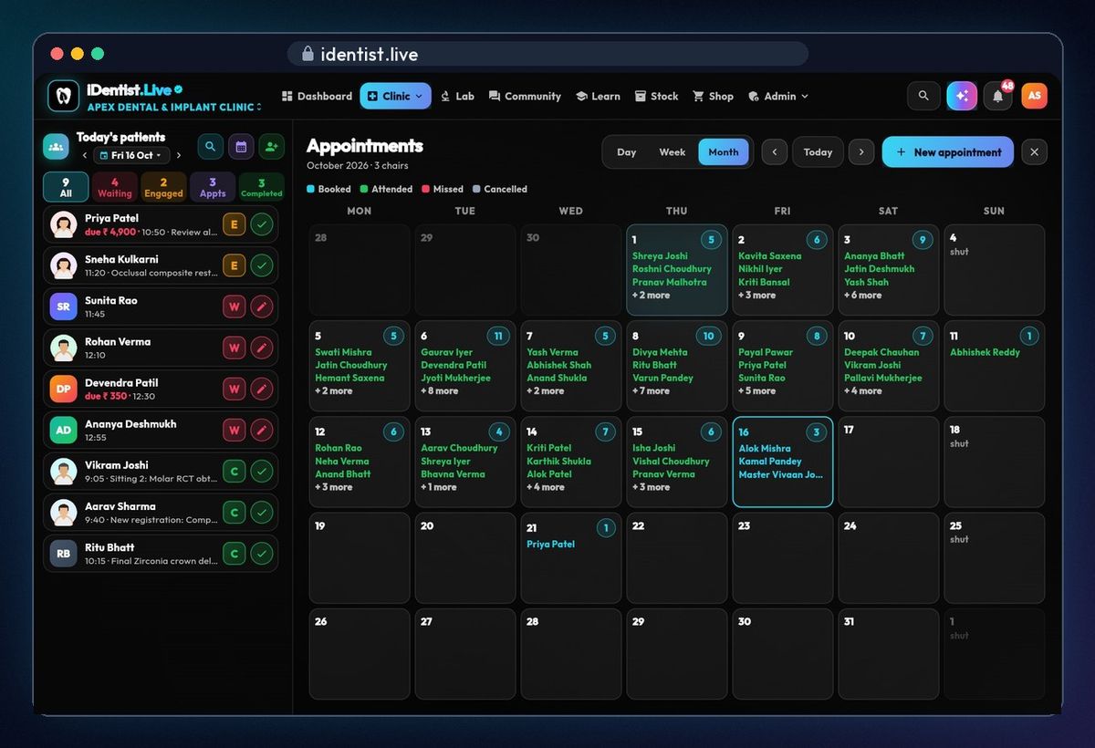 The month — appointments in iDentist.Live