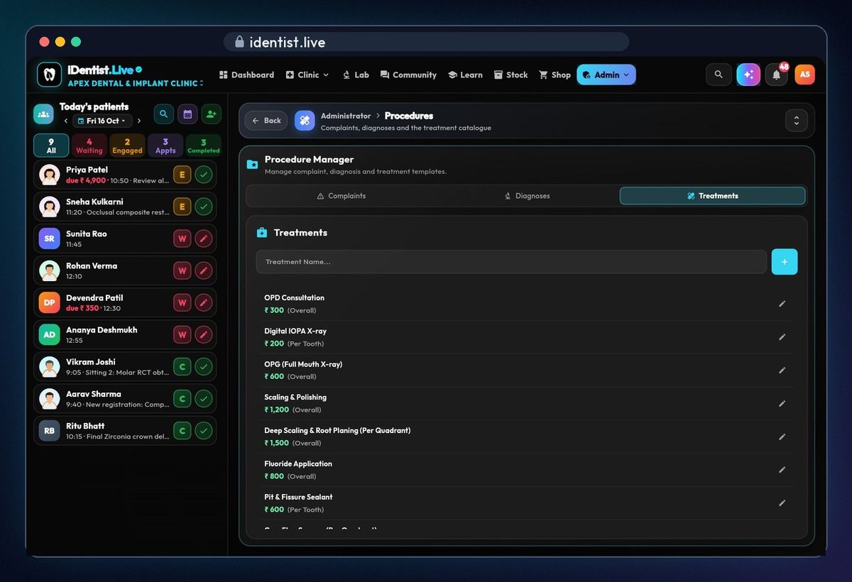Check your price list — billing in iDentist.Live