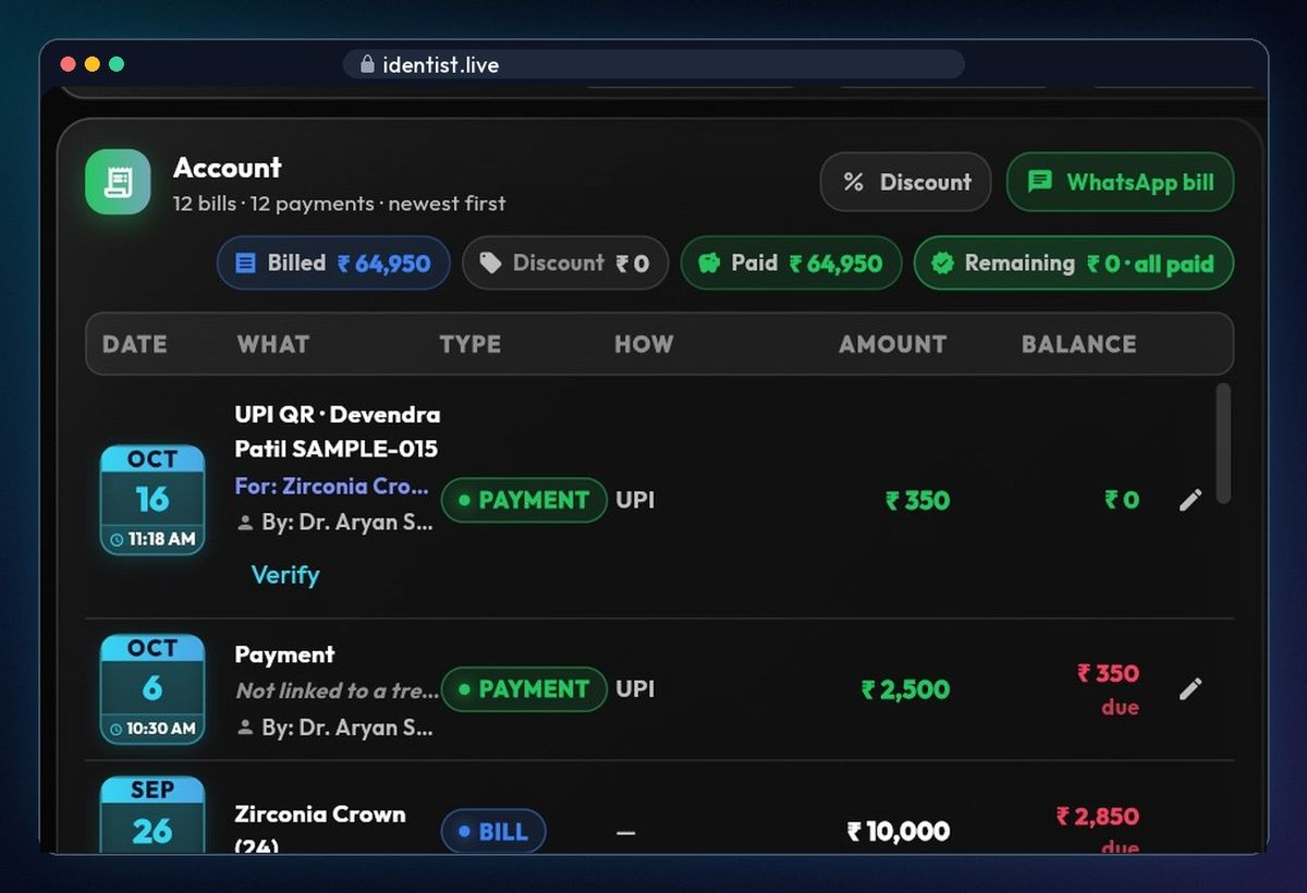 Tap Done — billing in iDentist.Live