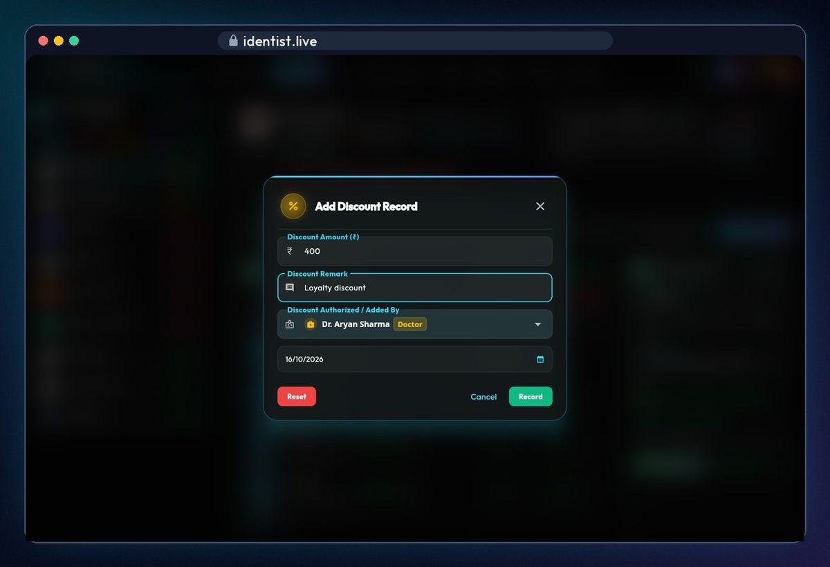 Give a discount — billing in iDentist.Live