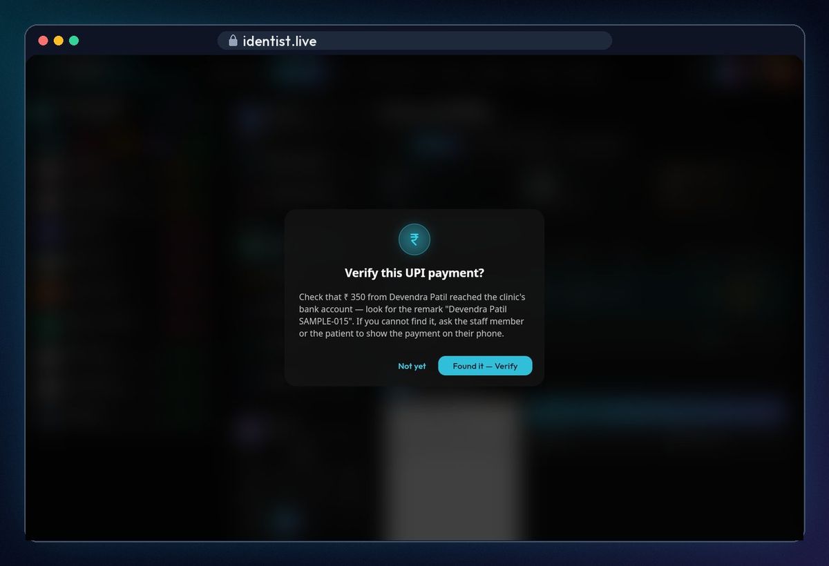 Verify it against your bank — billing in iDentist.Live