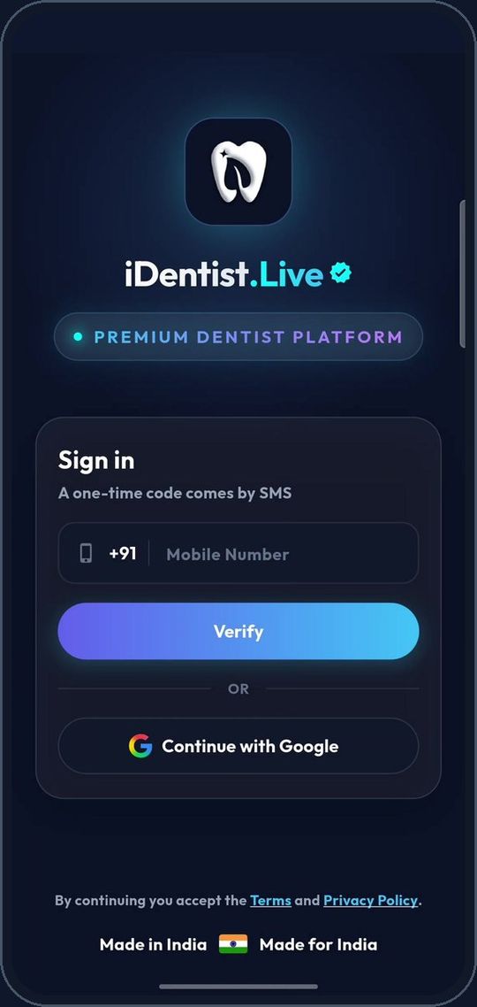 Sign in — iDentist.Live on an Android phone