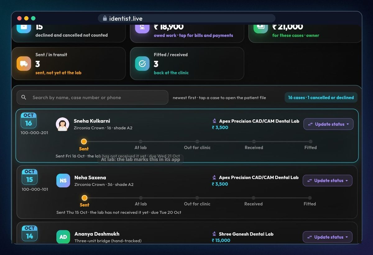 Send the case — lab works in iDentist.Live