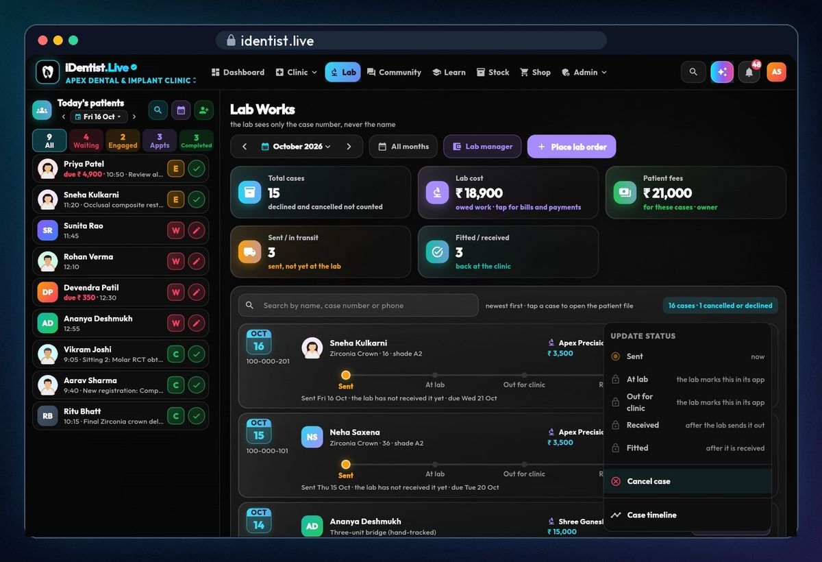 Follow every stage — lab works in iDentist.Live