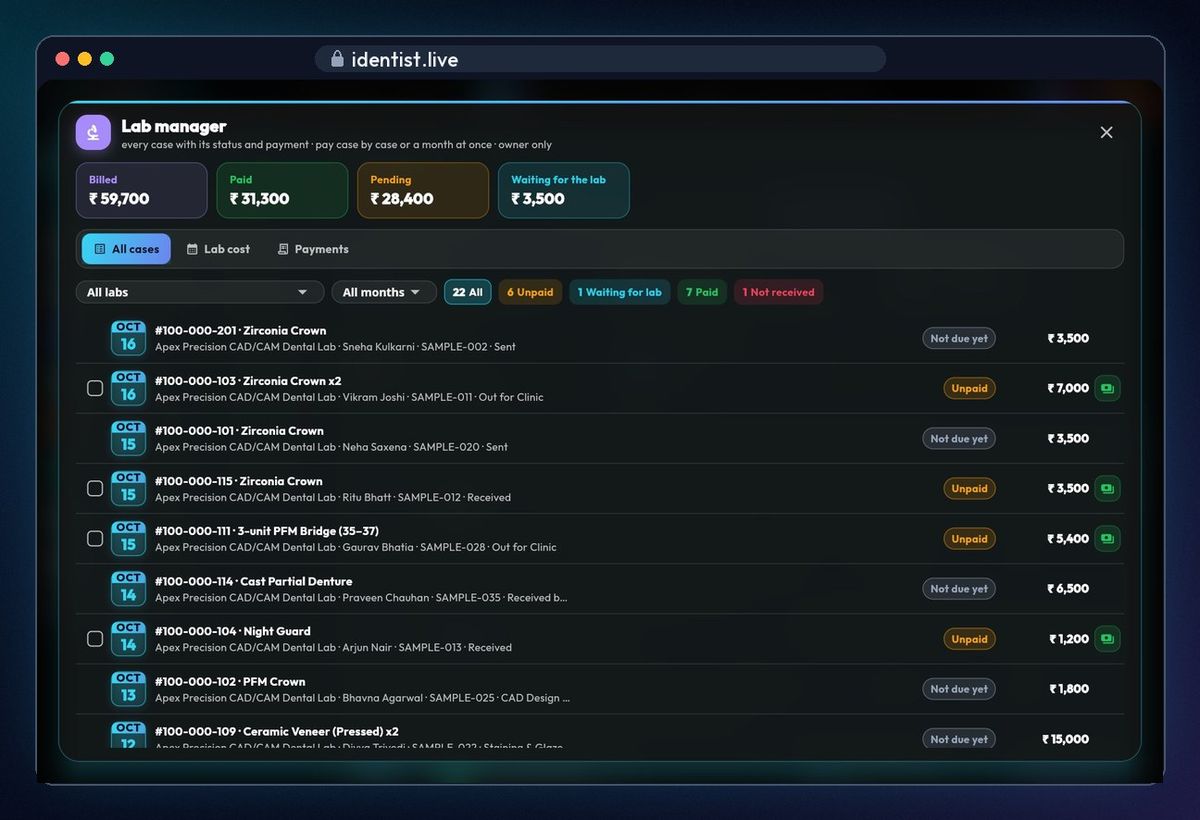 Pay lab bills together — lab works in iDentist.Live