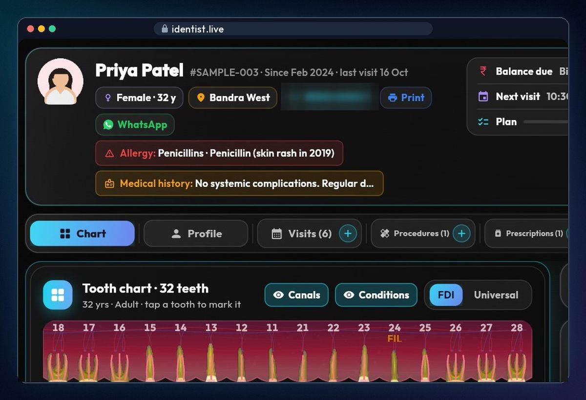 Open a patient — the iDentist.Live patient file