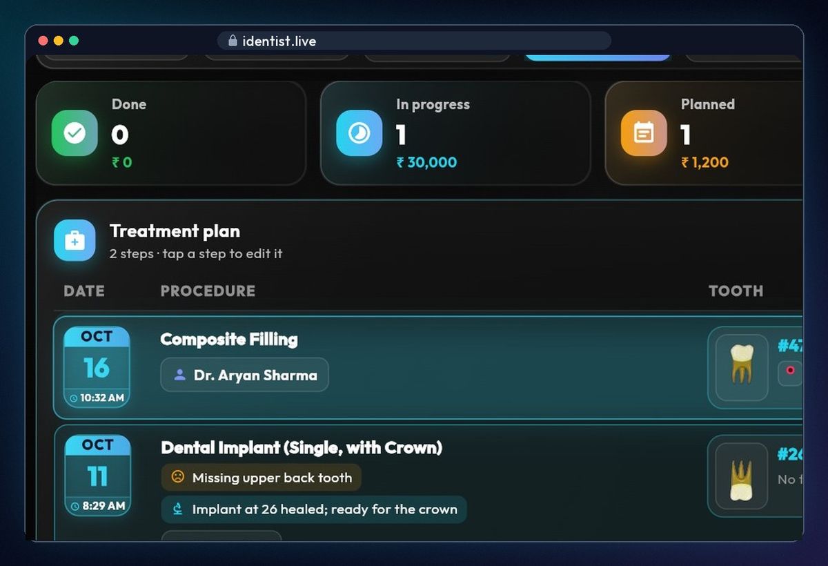 Treatment plan — the iDentist.Live patient file