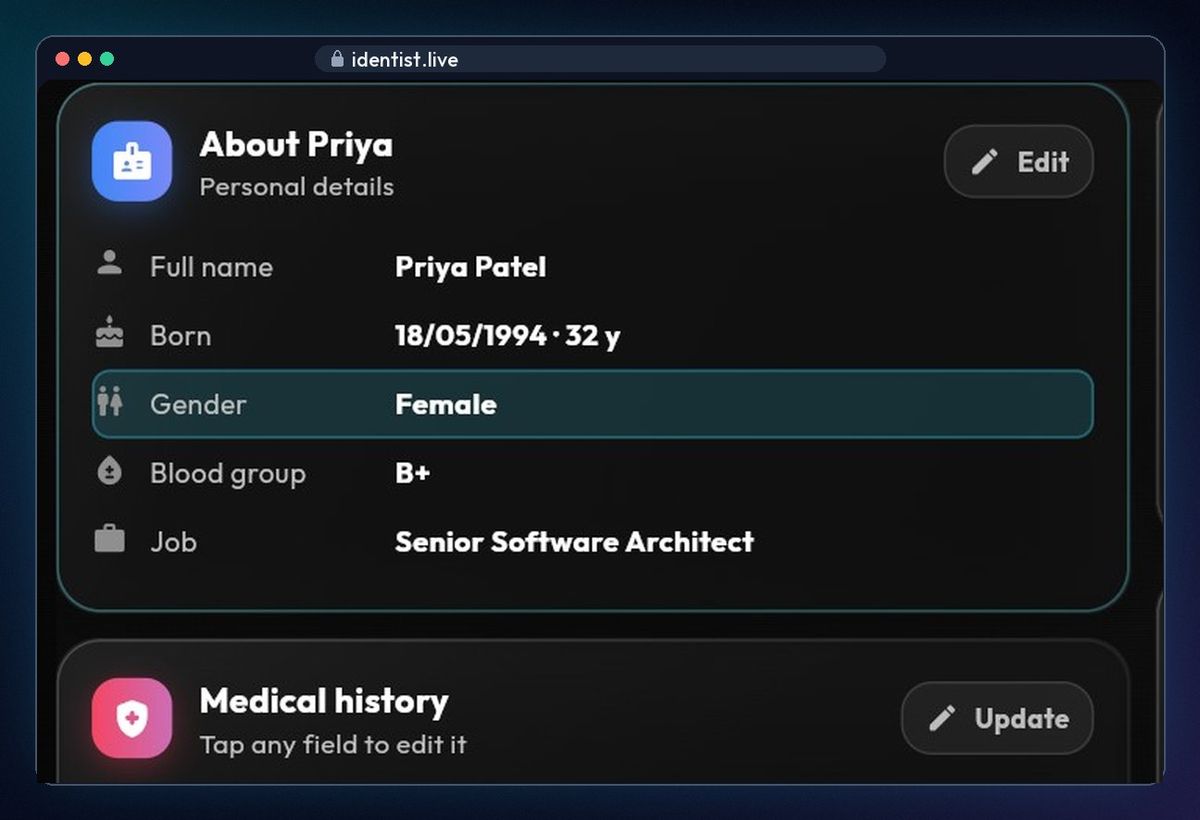 Profile — the iDentist.Live patient file