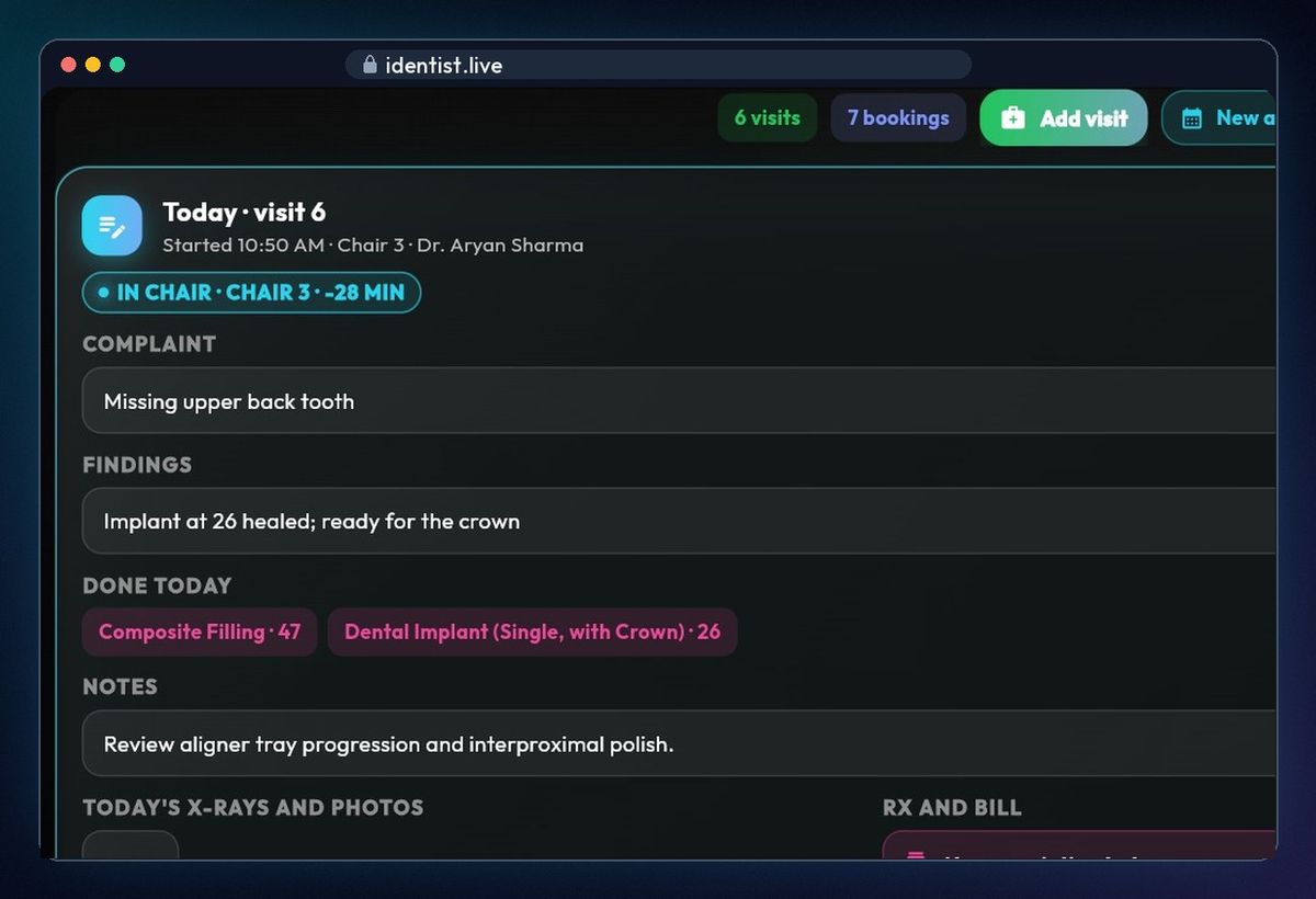 Visits — the iDentist.Live patient file