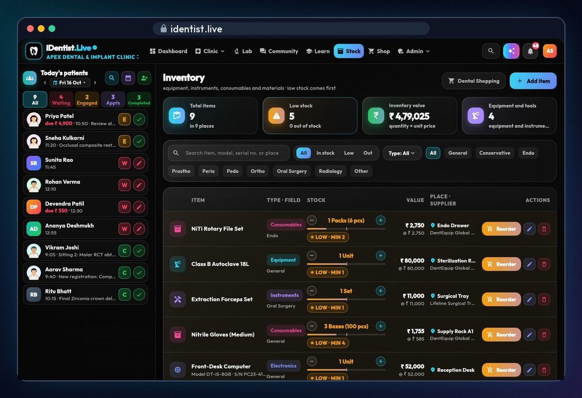 Update counts in a tap — stock in iDentist.Live