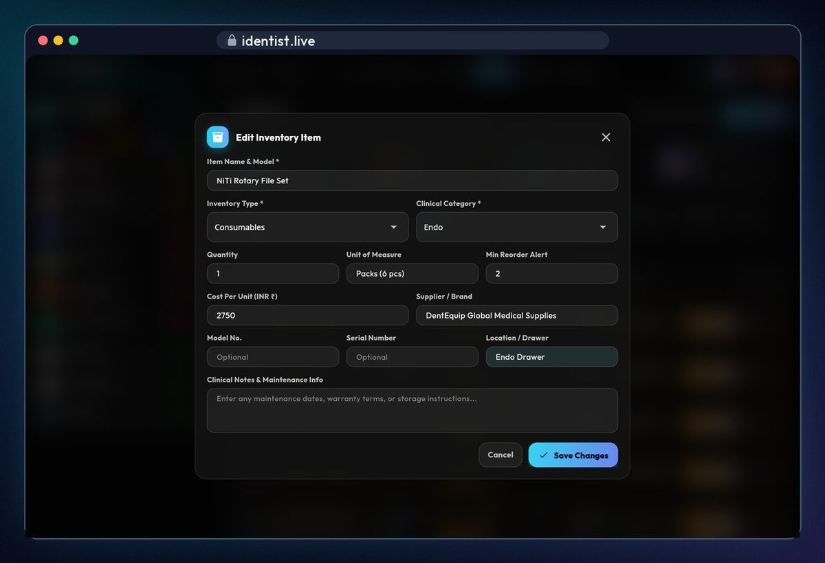 Edit any detail — stock in iDentist.Live