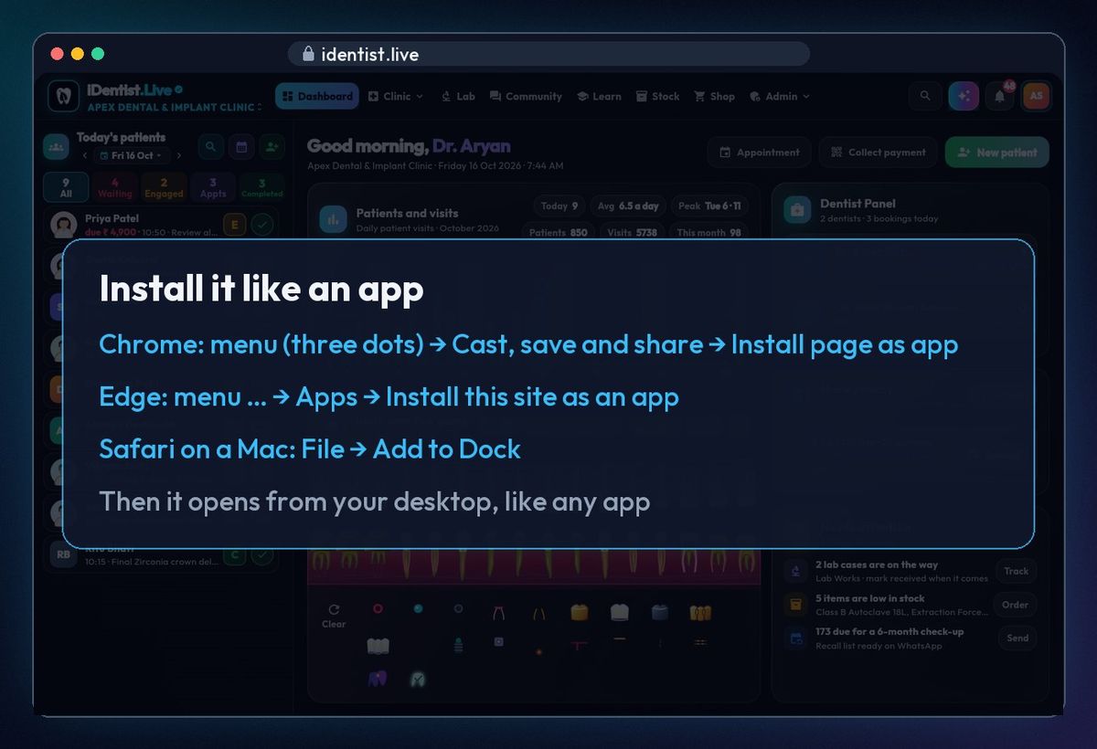 Install it like an app (optional) — iDentist.Live on the web