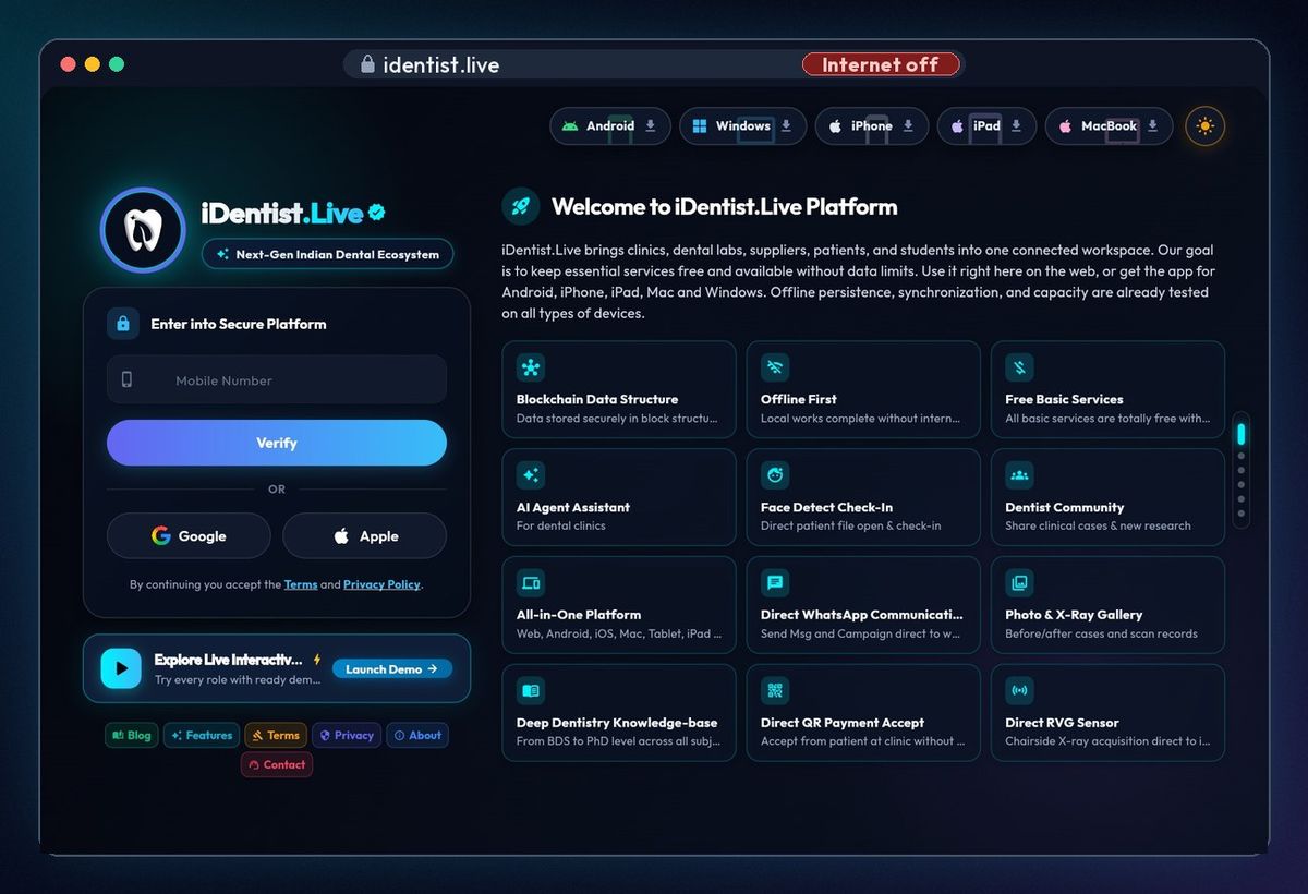 It opens even with no internet — iDentist.Live on the web