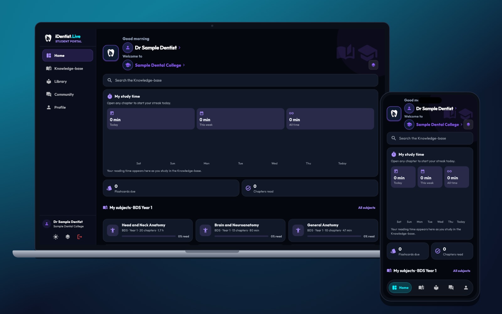 The student home — iDentist.Live on a laptop and a phone